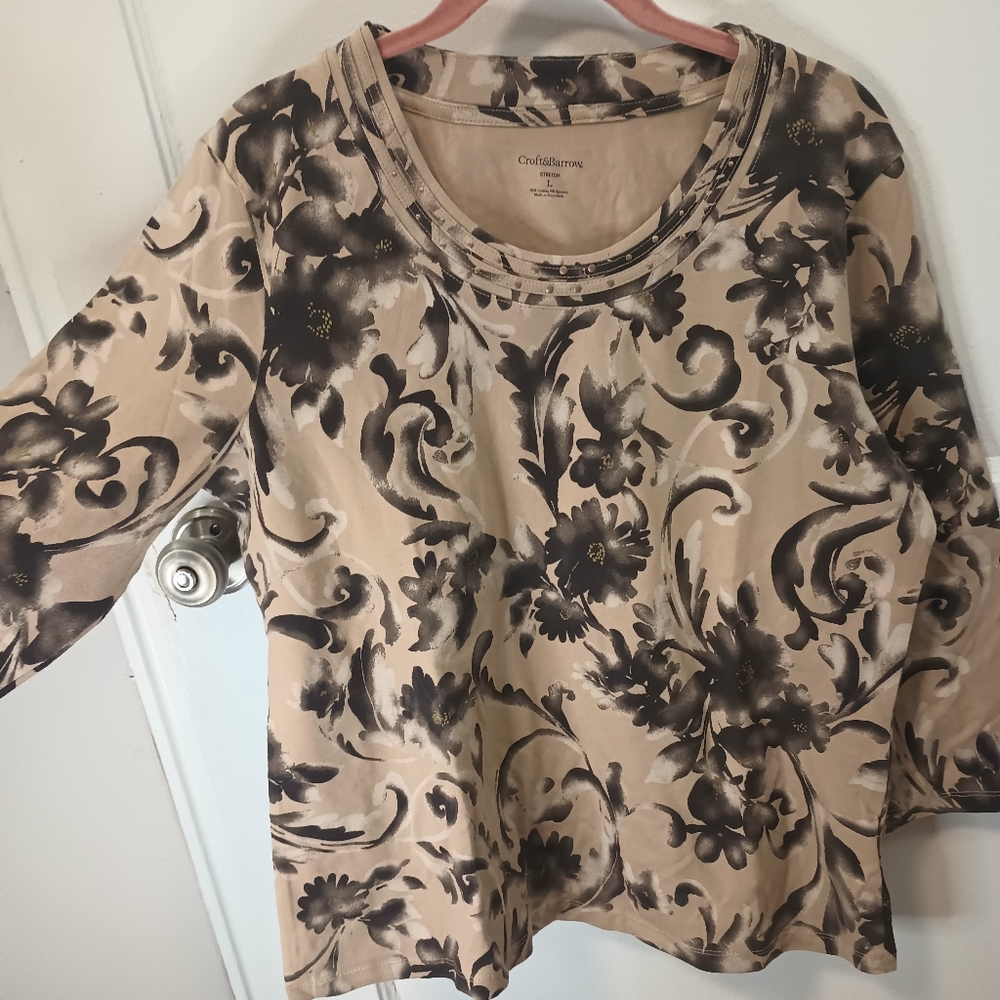 Pullover Long sleeve Top lightweight sweater Stretch Size L - Picture 3 of 4